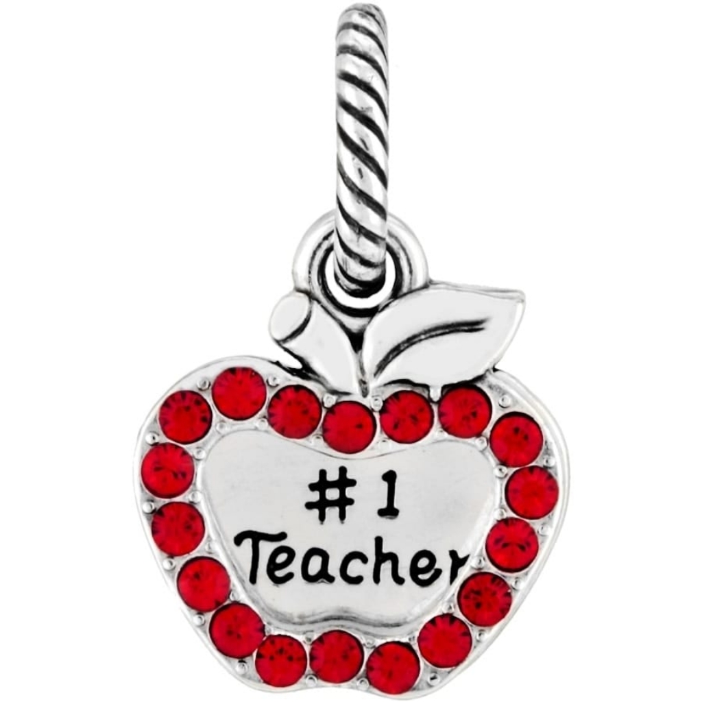$28 Brighton #1 Teacher Two Layer Scripted Apple Charm Framed W Red Crystals!